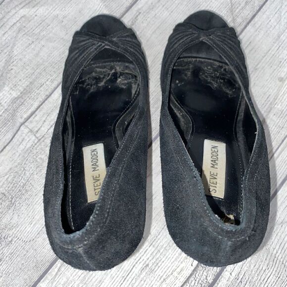 Steve Madden suede open toe heels black upper w/ brown heels sz 8 - Picture 6 of 9